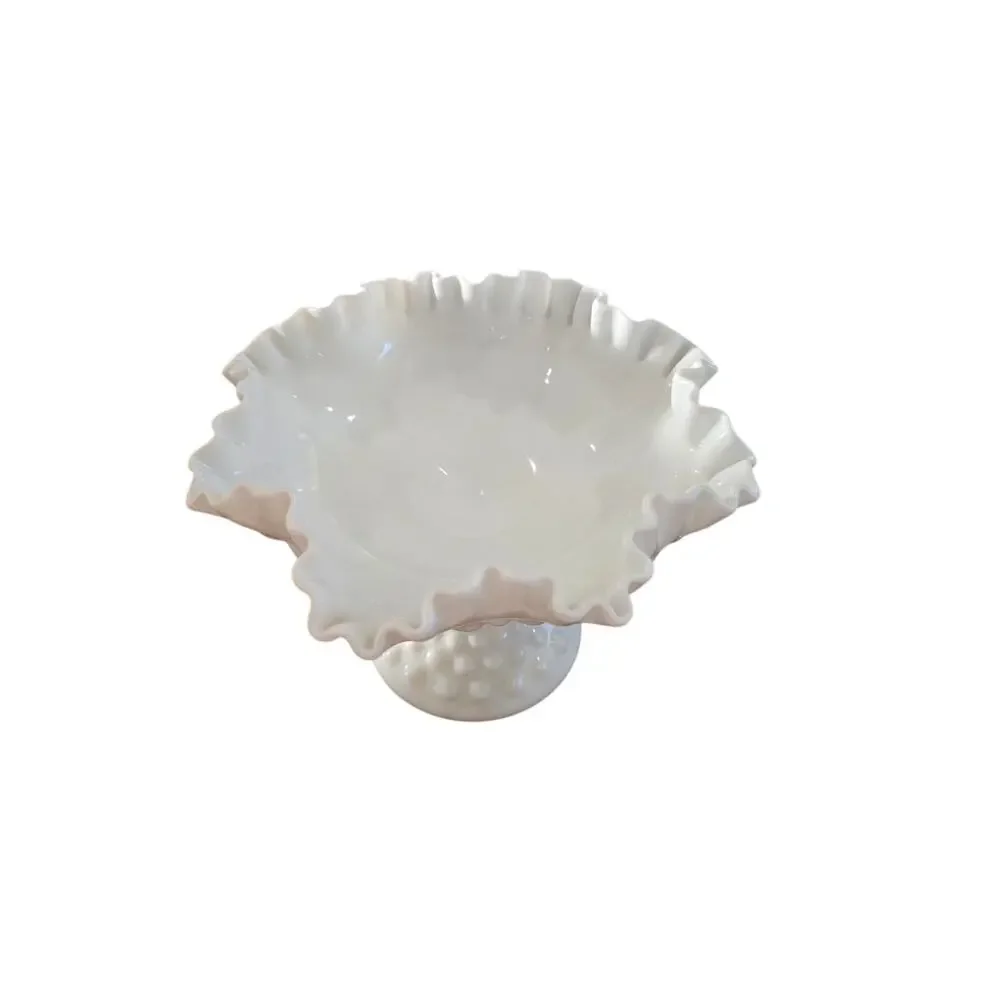 Vintage Hobnail Milk Glass Compote Pedestal Candy Dish